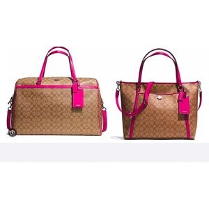 RARE Coach Luggage Set Boston Bag Signature Logo Canvas Leather